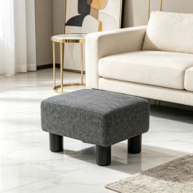 Small Charcoal Gray Linen Foot Stool Cube Ottoman Foot Rest with Sturdy Plastic Legs for Cozy Seating