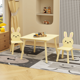 Kids Table and Chair Set with 2 Bunny Chairs, Children's Wooden Activity Table for Toddlers, Cute Animal Design Study Play Set for Playroom, Bedr