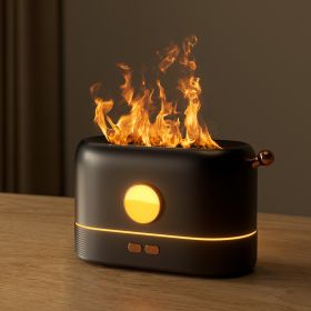 200ml Flame Humidifier Three Color LED Light Air Humidifier Smart Timing Electric Aromatherapy Diffuser Simulation Fire Effect (Ships From: China, Emitting Color: black)
