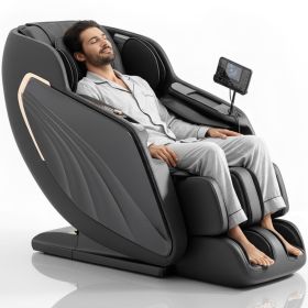 3D  Full Body Massage Chair Zero Gravity Foot Rollers Back Heating LCD Touch Screen SL Track (Color: BLACK)